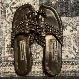 Manolo Blahnik bronze sandals, size 7.5